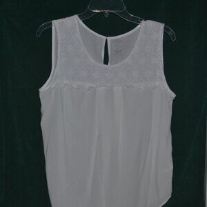 Pre owned white St Johns Bay Sleeveless top featuring a crochet yoke detail , PL